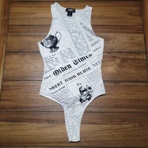 Just Polly Womens Body Suit "Olden Times Newspaper" - Size Small
